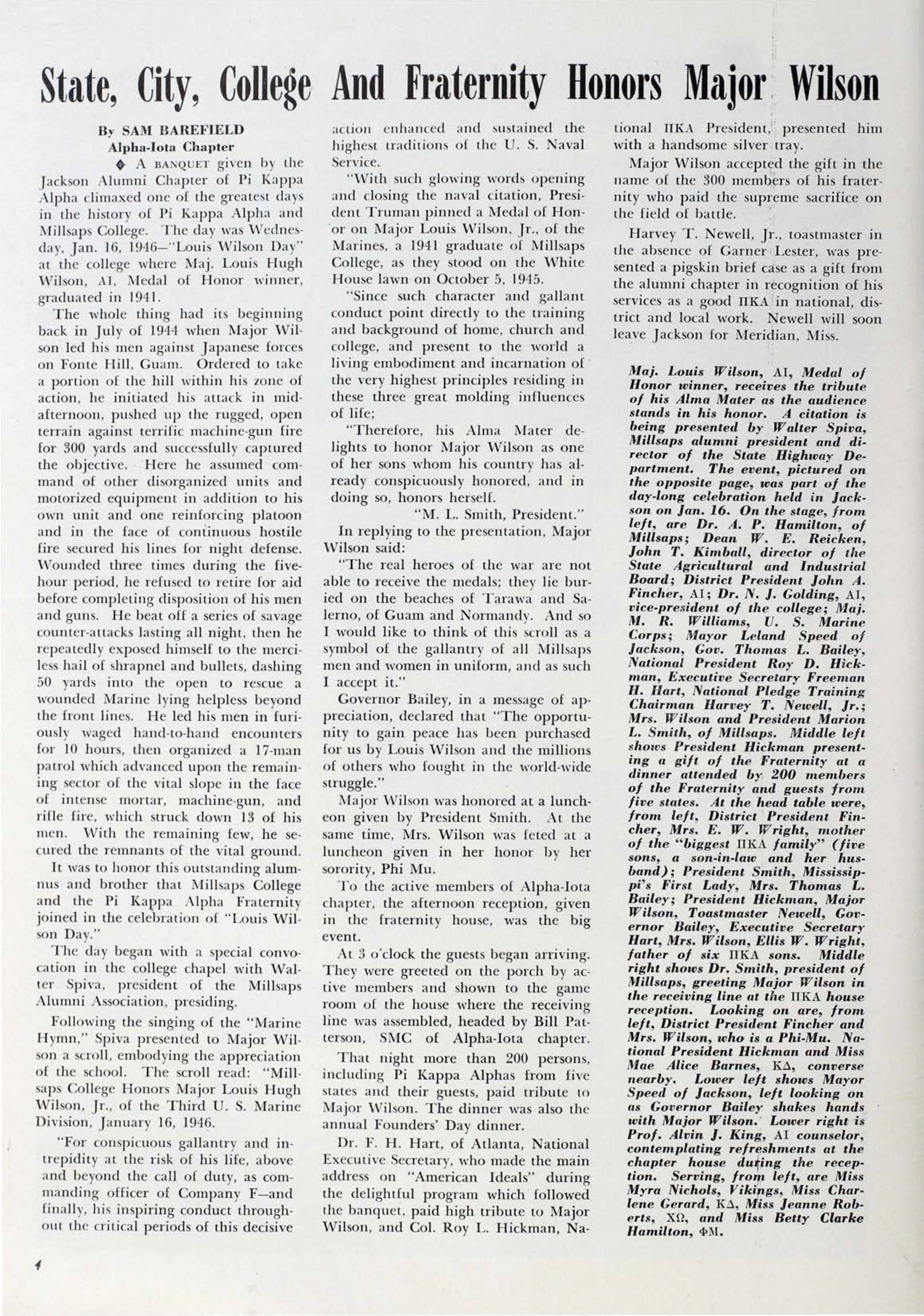 State, City, College and Fraternity Honors Major Wilson